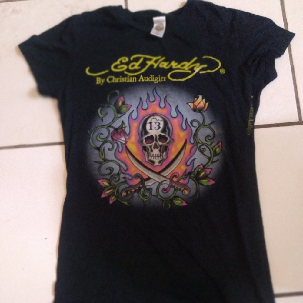 Ed Hardy Womens Blouse Medium Black